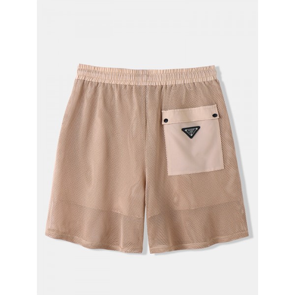 Mens Mesh Flap Pocket Casual Drawstring Waist Shorts