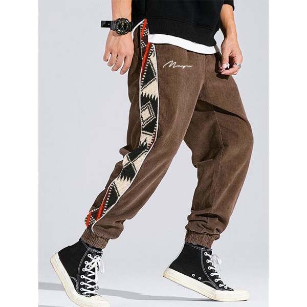 Mens Side Tribal Print Sketches Letter Ankle Length Elastic Waist Pants