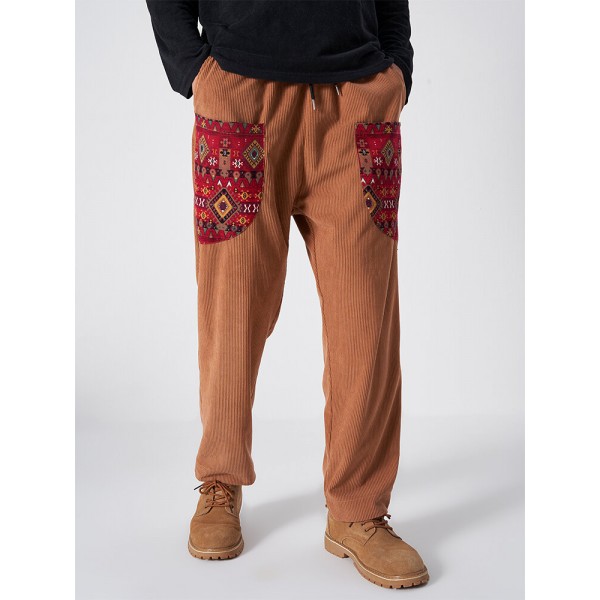 Mens Ethnic Pocket Designed Hem Cuff Ankle Length Pants