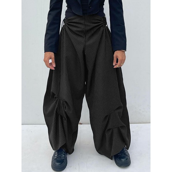 Mens Striped Cutout Drawcord Waist Pants