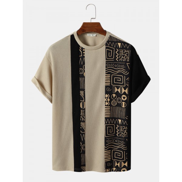 Mens Asymmetric Tribal Printed Short Sleeve O Neck T-Shirts