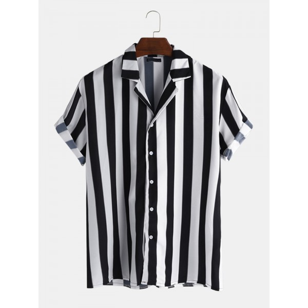 Mens New Fashion Trendy Black Striped Short Sleeved Shirts