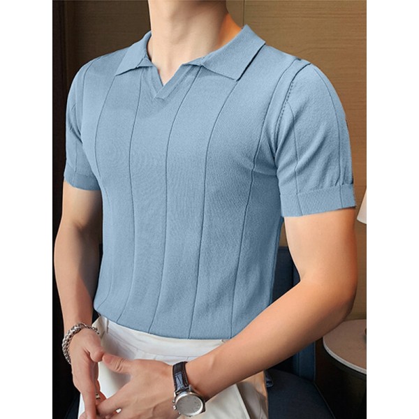 Mens Striped Slim Casual Basic Design Short Sleeve Summer T-Shirt