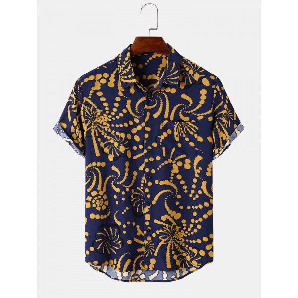 Mens Geometric Vintage Print Short Sleeve Shirts