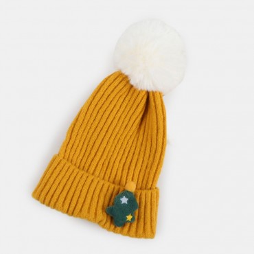 Men Knitted Hat Christmas Woolen Thicken Warm Winter Beanie for Women With Plush Ball