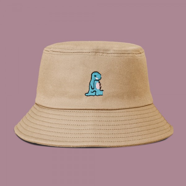 Unisex Cartoon Little Dinosaur Embroidery Sun Hat Outdoor Casual Sunshade Bucket