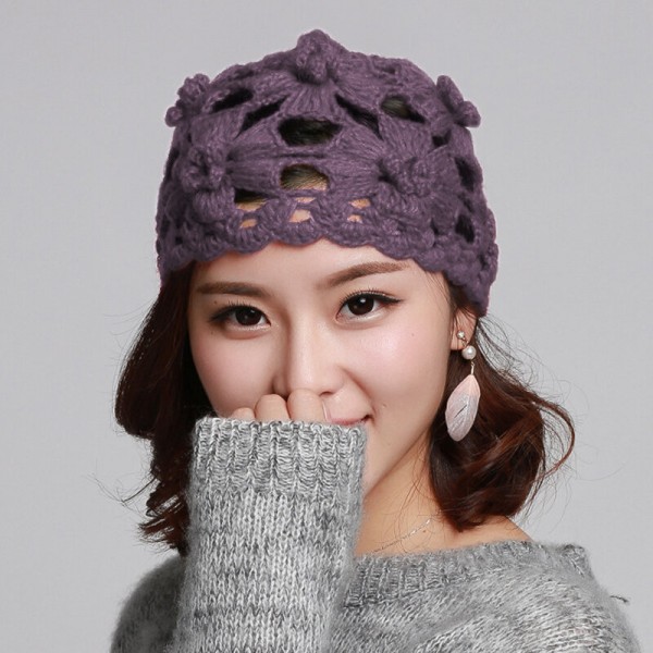 Womens Slouchy Hand-Woven Knit Beanie Hat Winter Hollow Out Earmuffs Skull Cap